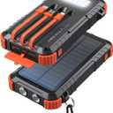 Power-Bank-Solar-Charger 45800mAh Fast Charging with 3 Built-in Cables LED Flashlight Portable External Battery Pack Compatible with All Smartphone, Tablet, Drone, Camera, etc. (Orange)