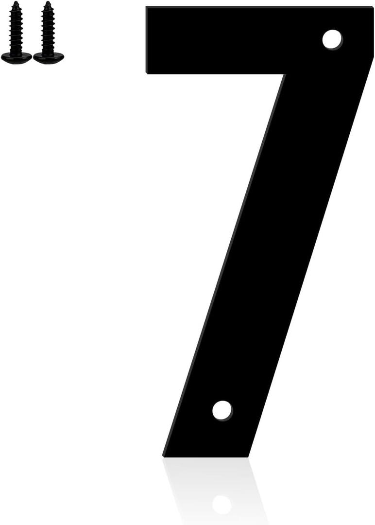2 x 6" Aluminum House Numbers, Black Metal Address Door Numbers, Metal House Address Number for Outside, Modern Apartment Street Mailbox Number (7)