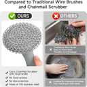 SUBEKYU Cast Iron Scrubber with Silicone Handle, Stainless Steel Skillet Cleaner for Cast Iron Pans (Gray Scrubber + Scraper)