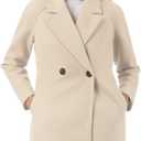 Allegra K Women's Notched Lapel Double Breasted Raglan Winter Coats (Large, Cream White)