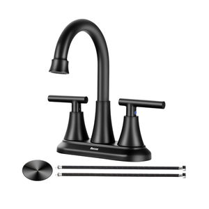 4 Inch Bathroom Faucets for Sink 3 Hole, Faucet for Bathroom Sink with Pop-up Drain & Supply Hoses, 2-Handle 360 Swivel Spout Stainless Steel Lead-Free, Centerset Faucet for Vanity Lavatory