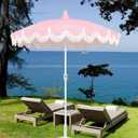 7.5ft Pagoda Patio Umbrella with Fringe, UPF50+ Tassel Umbrella with Crank & Fiberglass Ribs, Holiday Outdoor Umbrella for Garden Pool Lawn Yard Table