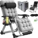 Oversized Zero Gravity Chair, XL Lounge Chair 29 Width, Padded Reclining Camping Chair W/Removable Cushion & Adj Headrest, Storage Bag, Footrest Cushion, Cup Holder, for Indoor Outdoor, Gray (Grey)