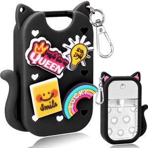 Mity rain Hand Sanitizer Spray Case Compatible With Touchland, Cute Silicone Hand Sanitizer Holder Keychain with 4 Charms, Portable Refillable Sanitizer Accessory, Gift For Women And Teens(Black)