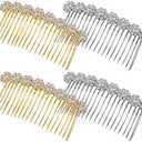 Geosar 4 Pieces Alloy Rhinestone Side Hair Combs Crystal Flower Clips Wedding Comb Bridal Jewelry Clips Combs French Hair Accessories for Women(Silver,Gold)