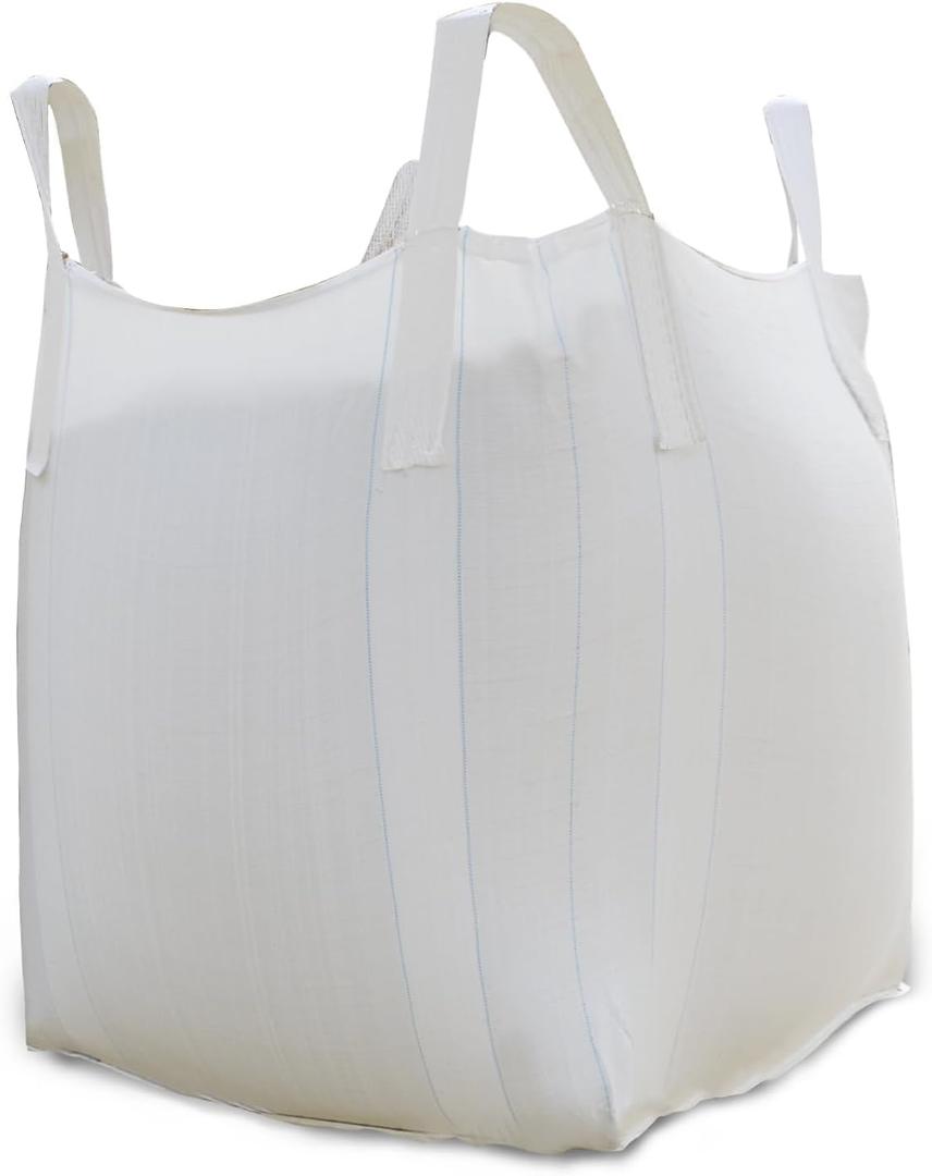 FIBC Bulk Bag - 2650 lbs Capacity, 39x39x39 inches, Polypropylene (PP), Open Top, White, Rectangular, Reusable, 1-Pack