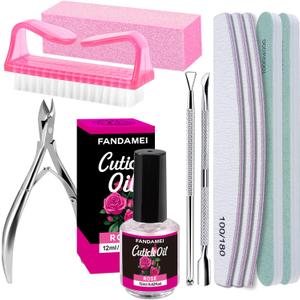 FANDAMEI Nail Buffers and Files, Manicure Tools Kit with 3PCS Nail File, 2PCS Nail Buffer, Rectangular Nail Buffer Block, Cuticle Nippers, Cuticle Pusher, Cuticle Peeler. Cuticle Oil and Nail Brush.