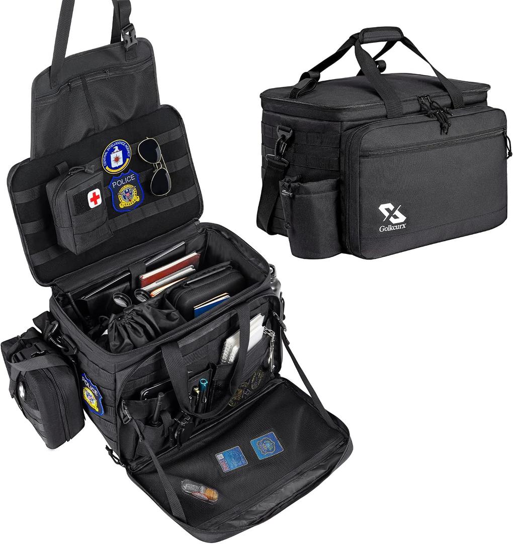 Golkcurx Patrol Bag for Law Enforcement Police Gear, Water-resistant Front Seat Organizer with Adjustable Modular Interior & MOLLE System, Heavy Duty Duty Bag for Patrol Officers Security, Black