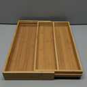 Large Bamboo Silverware Drawer Organizer Tray Kitchen Tool Drawer Divider Organizers Storage Expandable Cooking Utensil Organizer Wooden Cutlery Tray Spoon Flatware Organizers Utensil Holder Drawers ((8"-12.6")x 15.7")