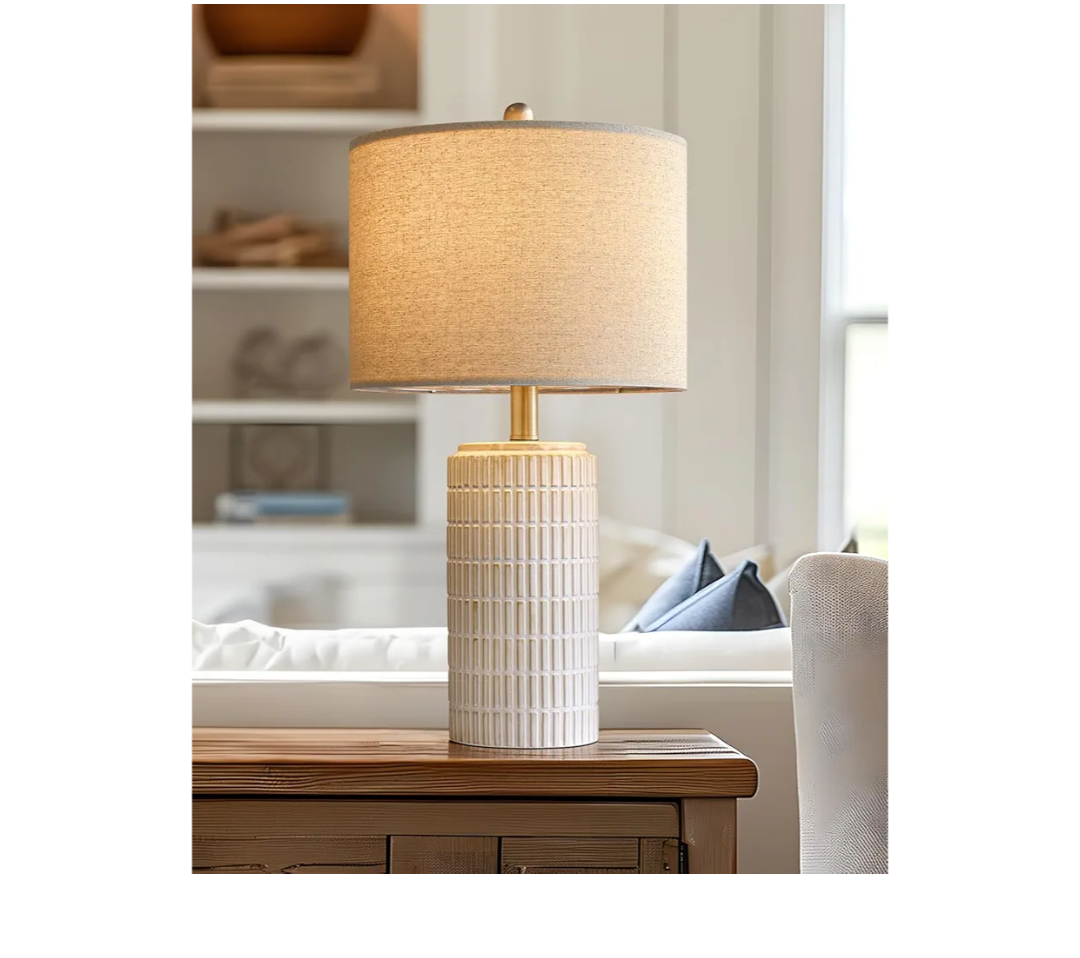 PoKat 23'' Bedside Table Lamp for Bedroom Nightstands, Birthday Gifts for Women Mom, House Warming Gifts New Home Decor, Ceramic Lamp for Living Room, White Modern Bedroom Lamp