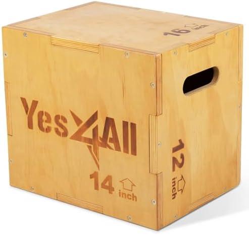 Yes4All Plyo Box, 3-in-1 Wooden Box Jumps for Home Gym (12/14/16 in), 450 lbs Boxes Step Up with Smooth Edges & Wide Built-in Handles for Jumping, Strength Training, Lunges, Squats, Dips