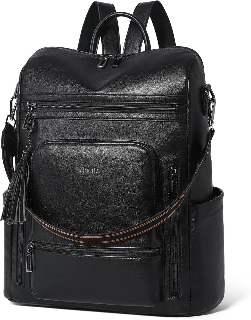 Shrrie Vegan Leather Laptop Backpack for Women 15.6 inch Work Backpack Fashion Travel Backpack Purse for Business College (Black01)