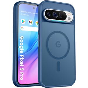 for Google Pixel 9/9 pro Phone Case, Compatible with Magnetic, Military Grade Drop Protection Translucent Matte Shockproof Anti-Scratch Case for Pixel 9/9 pro (Dark Blue)