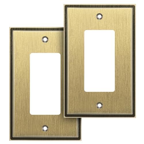 Henne Bery Soft Modern Decorative Wall Plate Switch Plate Outlet Cover (Single Decorator 2PK, Antique Brass) One Missing