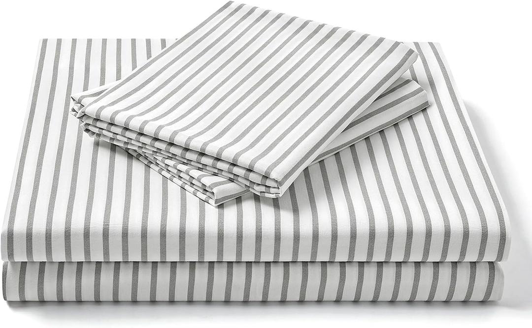 FreshCulture Full Size Bed Sheets - Ultra Soft Striped Sheets - Brushed Microfiber - Deep Pockets up to 16" - Easy Care - Hotel Luxury 4 Piece Striped Sheets Full, Stripe Grey