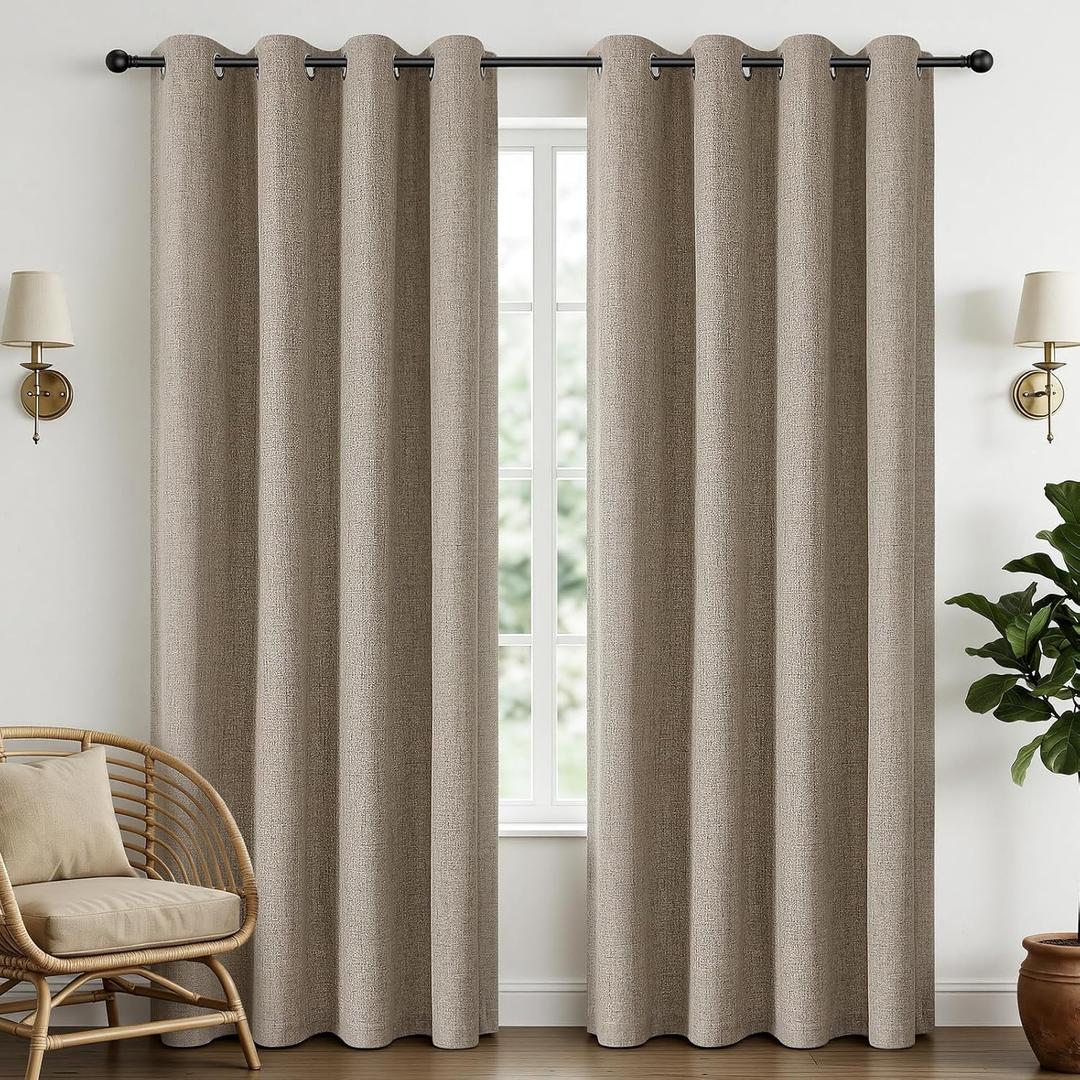 CUCRAF 100% Blackout Curtains 54 inches Length 2 Panels Set, Room Darkening Linen Textured Curtain Grommet for Bedroom Living Room, Light Blocking Thermal Insulated Drapes (52 x 54 Inch, Linen)
