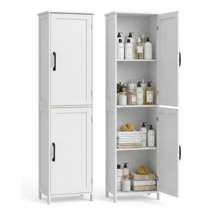 Cozivellia Tall Bathroom Storage Cabinet, Freestanding Linen Cabinet with 2 Doors & Adjustable Shelves, Floor Storage Cabinet for Bathroom, Living Room, Kitchen, White, 15.8" W