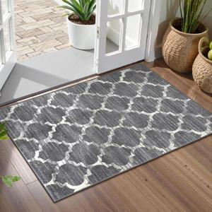 Lahome Moroccan Washable Entry Rug - 2x3 Small Throw Kitchen Rugs Non-Slip Soft Area Rugs for Bedroom Grey Bathroom Mats Indoor Doormat Carpet for Entryway Laundry Room Living Room Bedside Meline