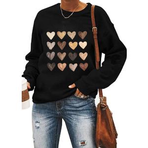 Yimoya Valentine Sweatshirt - Women's Cute Leopard Love Heart Shirt Gift (Black)