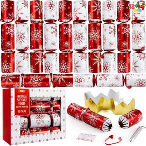 JOYIN 12 Pack Christmas Party Favor Non-Snap Red & White Snowflake Design Party Table Favors with Holiday Party Favor Supplies for Kids and Adults, Christmas Parties, Dinners and Holidays