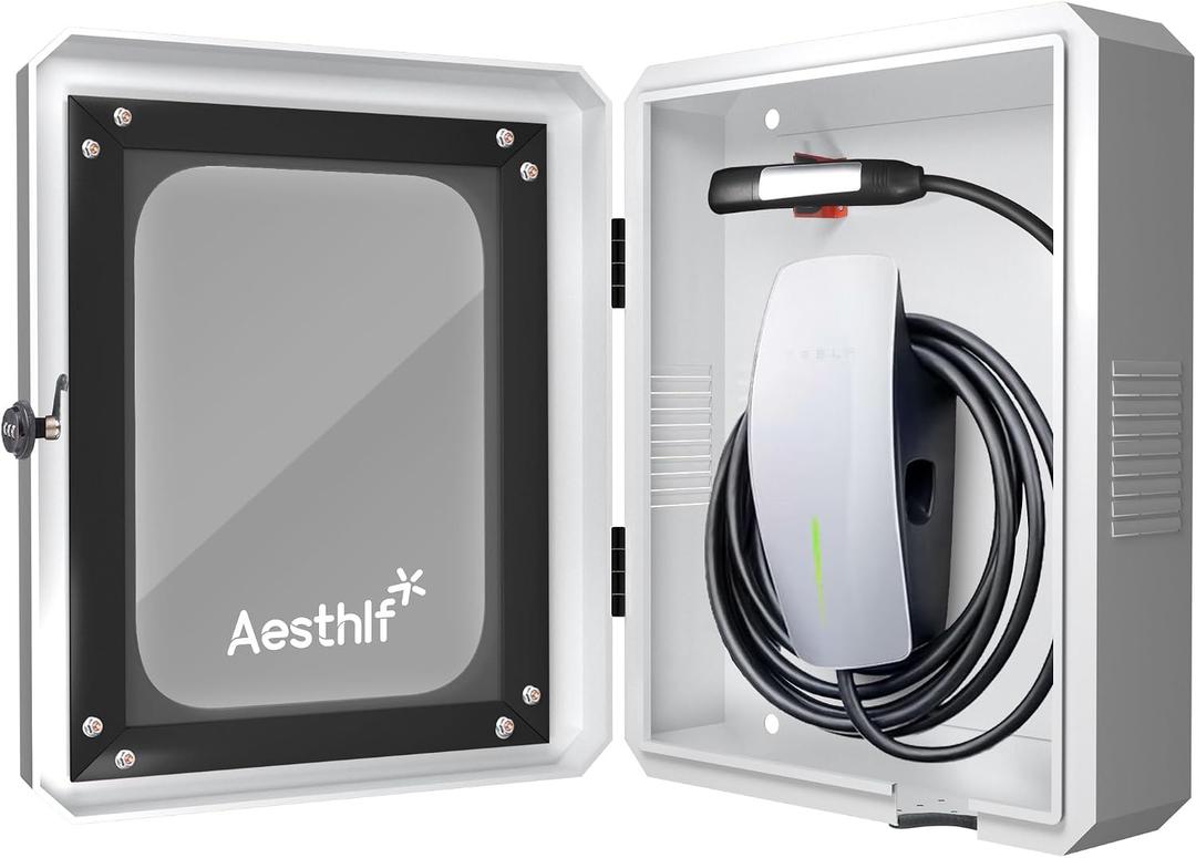 Outdoor EV Charger Enclosure Protect Lock Box for Tesla,Chargepoint & Home Charger,Visible,Anti-UV, White