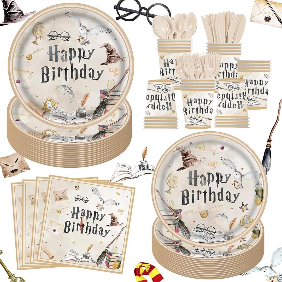 140PCS Birthday Party Paper Plates Napkins Paper Cups Dessert Plates Kids Boys Birthday Decorations Set for 20 Guests