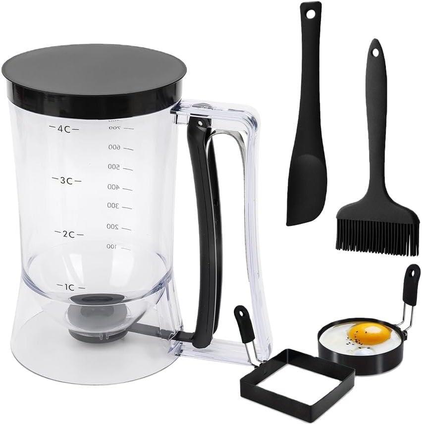 Pancake Batter Dispenser 4 Cup Measuring Container with No Drip Valve for Pancakes, Cupcakes, Mini Pancakes and Baking, Easy Pour Pancake Maker Tool for Home Cooking