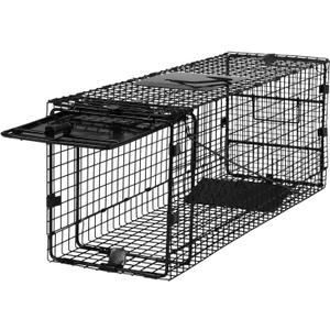 Humane Way Folding 32 Inch Live Humane Animal Trap - Safe Traps for All Animals - Raccoons, Cats, Groundhogs, Opossums - 32"x10"x12",Black