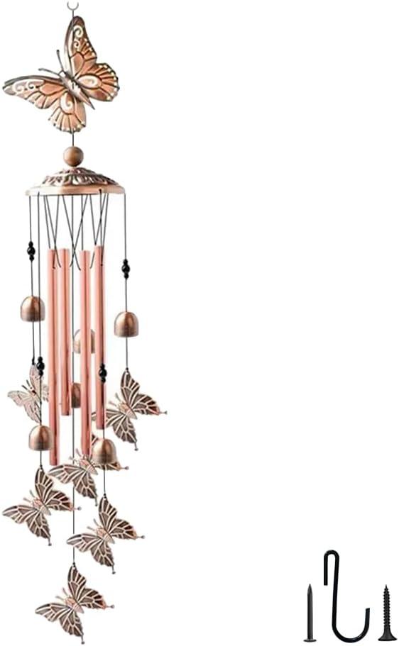 Retro Wind Chimes Metal Pipe Musical Wind Chimes for Outside Suitable Garden Decor、Home Decor Patio Decoration，Wind Catcher Friends Gift Condolence Gifts with Soothing Sound (Bronze-Butterfly)