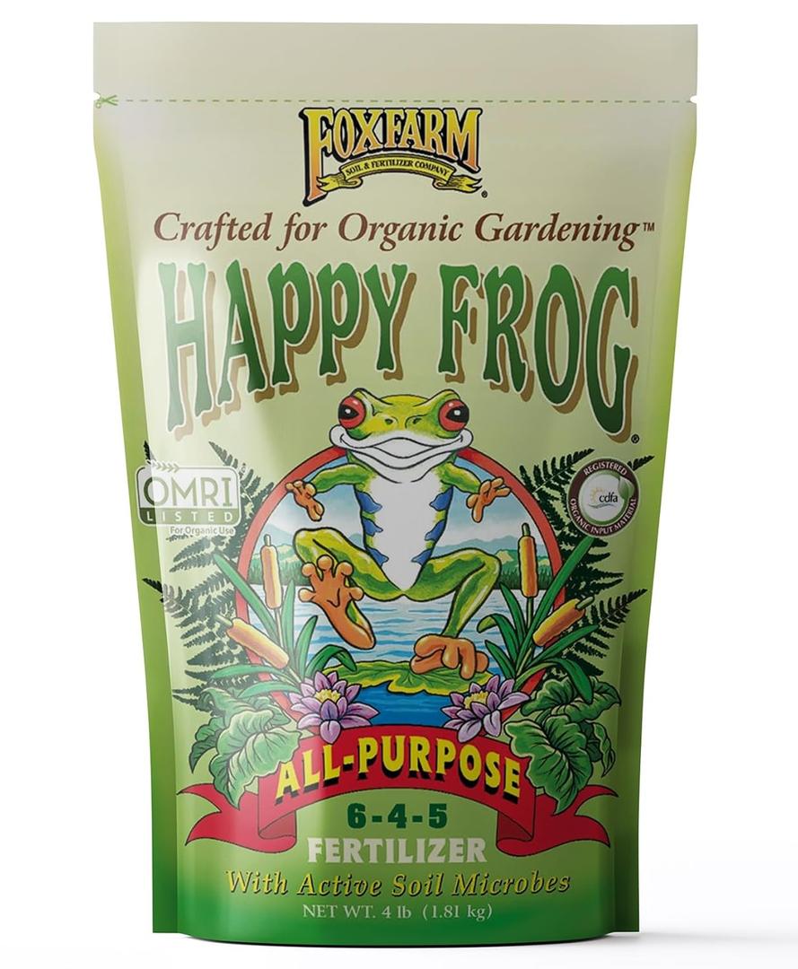 FoxFarm Happy Frog All Purpose Fertilizer - with Active Soil Microbes - Fast Acting Organic Gardening Plant Care - Nutrient Rich Plant Food Outdoor and Indoor  NPK 6-4-5 (4 lb Bag)