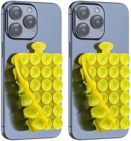 ZZGX Upgrade 2PCS Silicone Suction Cup Phone Case Mount Holder, Phone Accessory Holder Non Slip Phone Suction Cup Mat for Mirror Bathroom Home Kitchen (Crystal Yellow, Double Sided),Set of 4