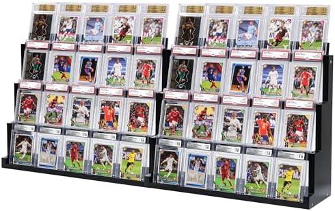 Card Display Stand ,4-Tier Wooden Trading Card Display Case for Graded Cards, Sports Card Display for PSA CGC SGC BGS Slabs(2 Pcs)