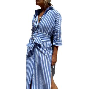 utcoco Womens 2026 Shirt Dress Casual Lapel 3/4 Sleeve Button Down Split Belted Vacation Maxi Dress Large