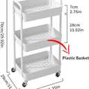 Sywhitta 3-Tier Plastic Rolling Utility Cart with Handle, Multi-Functional Storage Trolley for Office, Living Room, Kitchen, Movable Storage Organizer with Wheels, White