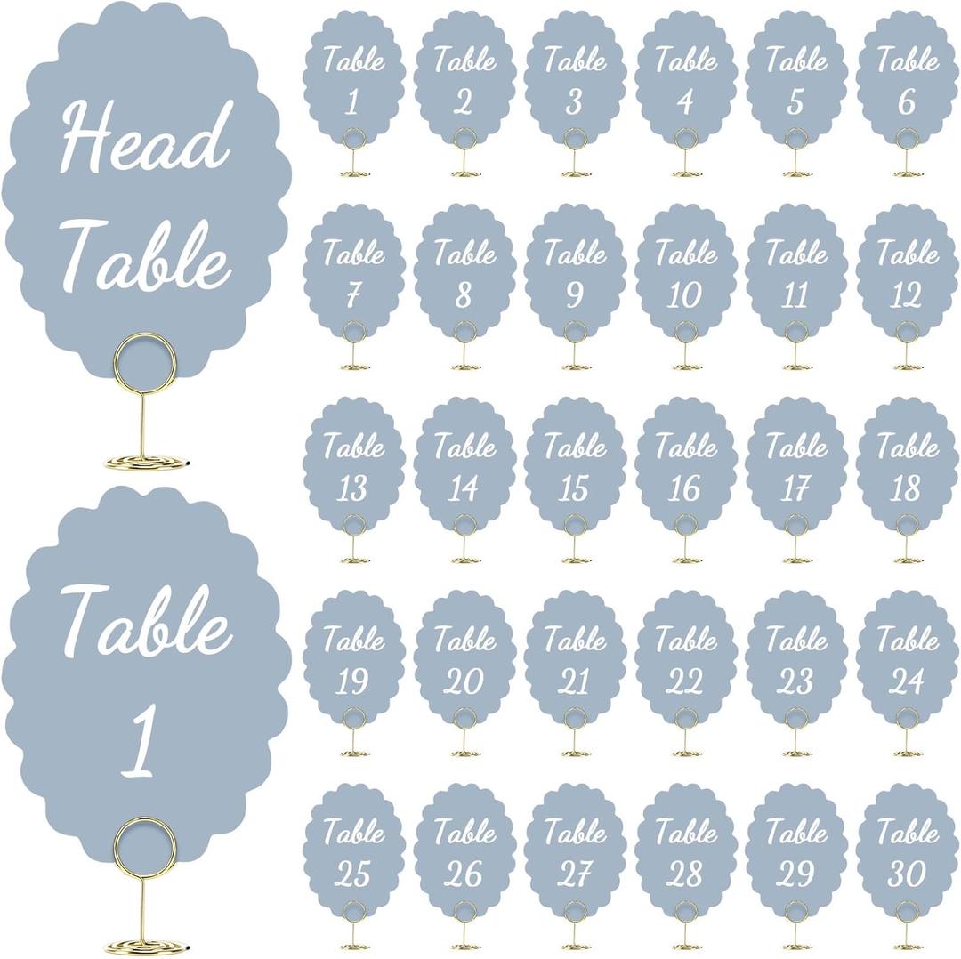 31 Set Wedding Table Numbers 1-30 with Stands 5.3 x 4 Inch Head & Gift Table Number Cards with Cards Holder Double-sided for Reception Centerpieces Events Party Decorations(Dusty Blue)
