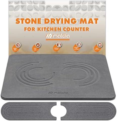 Matdia Stone Drying Mat for Kitchen Counter & Faucet mat for kitchen sink – Super Absorbent - Diatomaceous earth dish drying mat - Non-Slip & Eco-Friendly - Quick drying - (19.6" x 15.7")