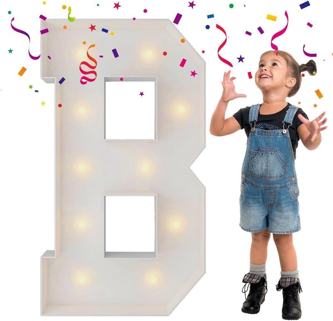 3FT Marquee Light Up Letters, Large Marquee Letters, Mosaic Balloon Frame Letter Big Letter for Engagement Wedding Decorations Birthday Party Backdrop Decor, Balloon Arch Kit Letter B