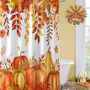 Fall Pumpkins Maple Leaf Shower Curtain Orange Autumn Leaves Harvest Waterproof Shower Curtain with Hooks Thanksgiving Farmhouse Shower Curtains for Bathroom, Hotel, Stalls, Bathtubs, 72x72 Inch