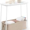 VASAGLE End Table, Small Bedside Table with Fabric Basket, Modern Nightstand, Rectangular Side Table, for Living Room, Bedroom, Matte White and Camel Brown ULET230W10