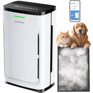 Pet Air Purifier for Home Large Room up to 2500 sq ft, 7-Stage Filter, Air Negative Ion Generator, HEPA Air Cleaner for Pet Hair Dander Odor Allergies, Air Quality Monitor, Pet Lock, WiFi, Zero Ozone (P339-White)