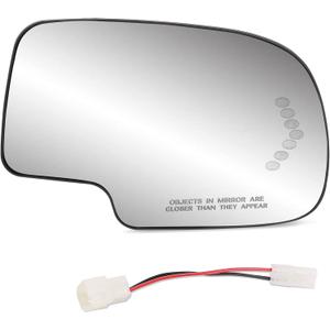 Exterior Passenger Side Heated Mirror Glass Replacement for 2003-2007 Cadillac Escalade, Chevrolet Avalanche, Silverado, Suburban, Tahoe, GMC Sierra, Yukon - Side View Convex Mirror with Turn Signal