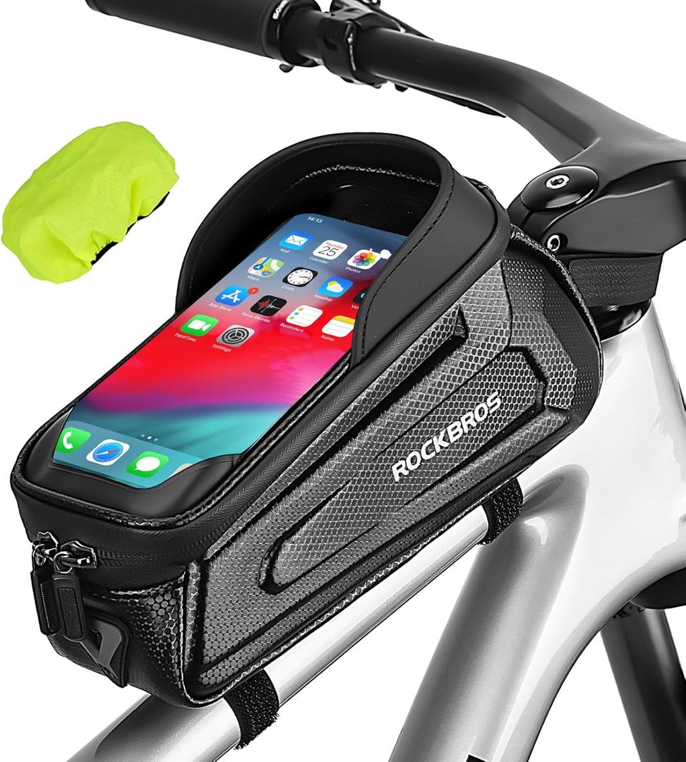 ROCKBROS Bike Phone Bag Waterproof Bike Bag Phone Mount EVA Hard Shell Bike Pouch with Rain Cover Compatible with iPhone 14/12/11 Pro XR XS Max Phones Below 6.8