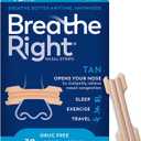 Breathe Right Original Nose Strips to Reduce Snoring and Relieve Nose Congestion, Tan, 30 Count (Packaging May Vary)