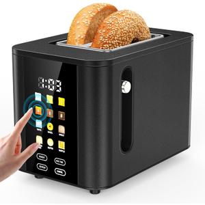 Touch Screen Toaster 2 Slice Black Toaster with Digital Countdown Wide Slot LCD Display 2 Slice Toasters Smart Toasters 6 Shade Settings 6 Bread Type with Reheat/Add Time/Defrost/Cancel Function