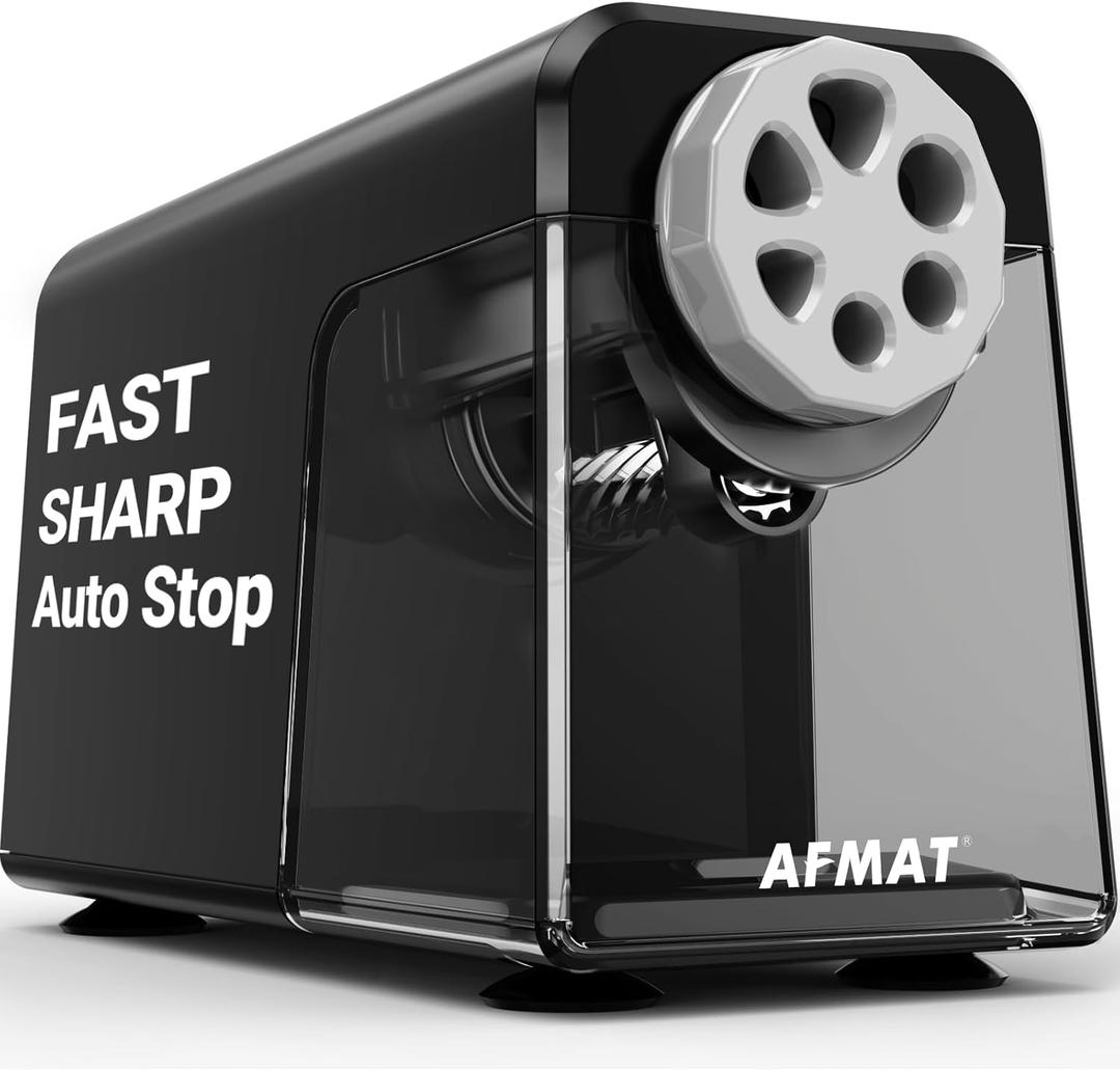 AFMAT Electric Pencil Sharpener Heavy Duty, 6 Holes, Auto Stop Pencil Sharpeners for Classroom, Electric Sharpener for 6-11mm Colored Pencils, 7000 Sharpenings, Fast Sharpen, Save Pencils PSX1 (Black)