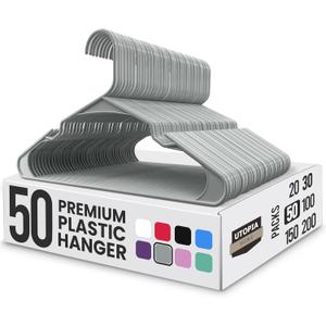 Utopia Home Plastic Hangers 50 Pack - Perfect Space Saving Clothes Hanger - Durable and Strong - Perfect Closet Organizers with Shoulder Grooves (Grey) (Gray)
