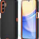 Qinmay Phone Case for Samsung Galaxy A15 5G Case with HD Screen Protector, Heavy Duty Shockproof & Dropproof 3-Layer Cover Phone Case for Galaxy A15,BlackOrange