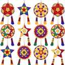 12 Pcs Philippine Christmas Tree Parol Ornaments Wooden Parol Lantern Filipino Christmas Decorations Philippine Gift Traditional Capiz Star Decor for Home Holiday Xmas Tree