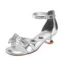 PATPAT Girls Kitten Heels Dress Sandals Happy Heels for Girls Open Toe Ankle Strap Pumps Removable Bow Rhinestone Flower Wedding Church Party Shoes for Little Big Kid (Silver)