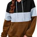 Women's Waffle Color Block Pullover Sweatshirts Hoodies Drawstring Hooded Sweatshirt for Women Trendy (XS)